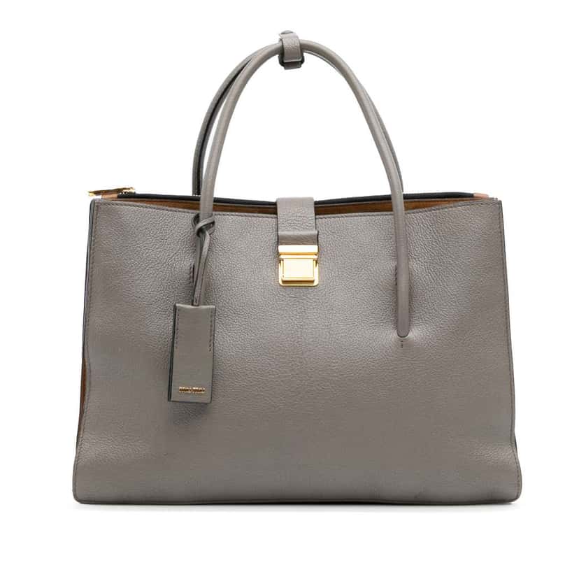 Miu Miu Goatskin Madras Push Lock Tote Grey Leather Good condition - Front View