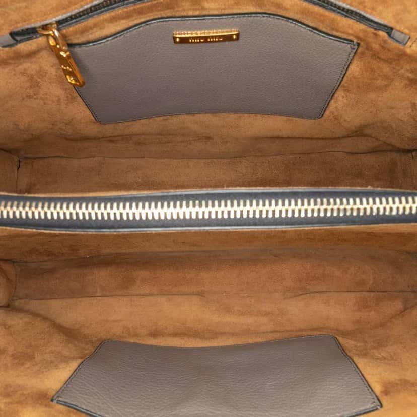 Miu Miu Goatskin Madras Push Lock Tote Grey Leather Good condition - Model View