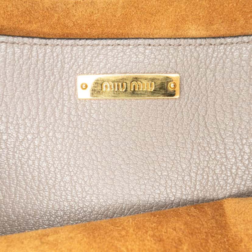 Miu Miu Goatskin Madras Push Lock Tote Grey Leather Good condition - Box View