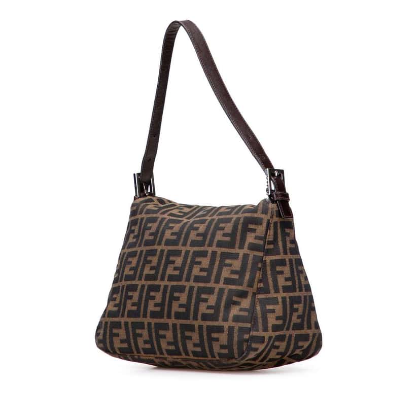 Fendi Zucca Canvas Double Flap Shoulder Bag Brown Canvas Good condition - Back View