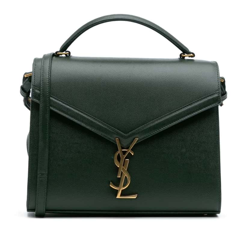 Saint Laurent Medium Grain de Poudre Classic Monogram Cassandra Top Handle Bag Green Leather Good condition - Front View