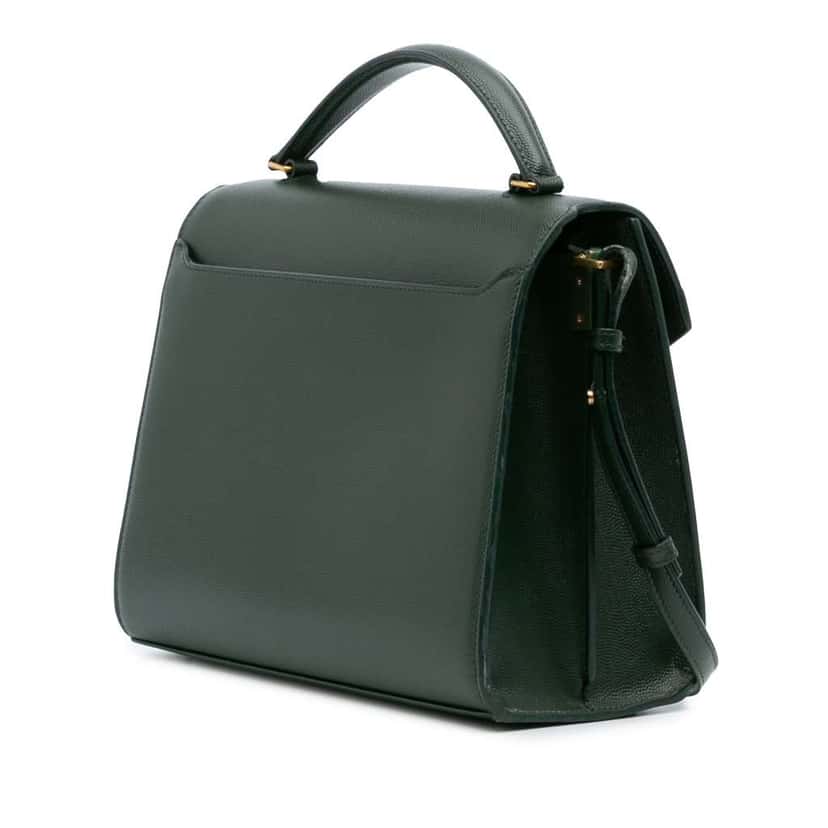 Saint Laurent Medium Grain de Poudre Classic Monogram Cassandra Top Handle Bag Green Leather Good condition - Back View