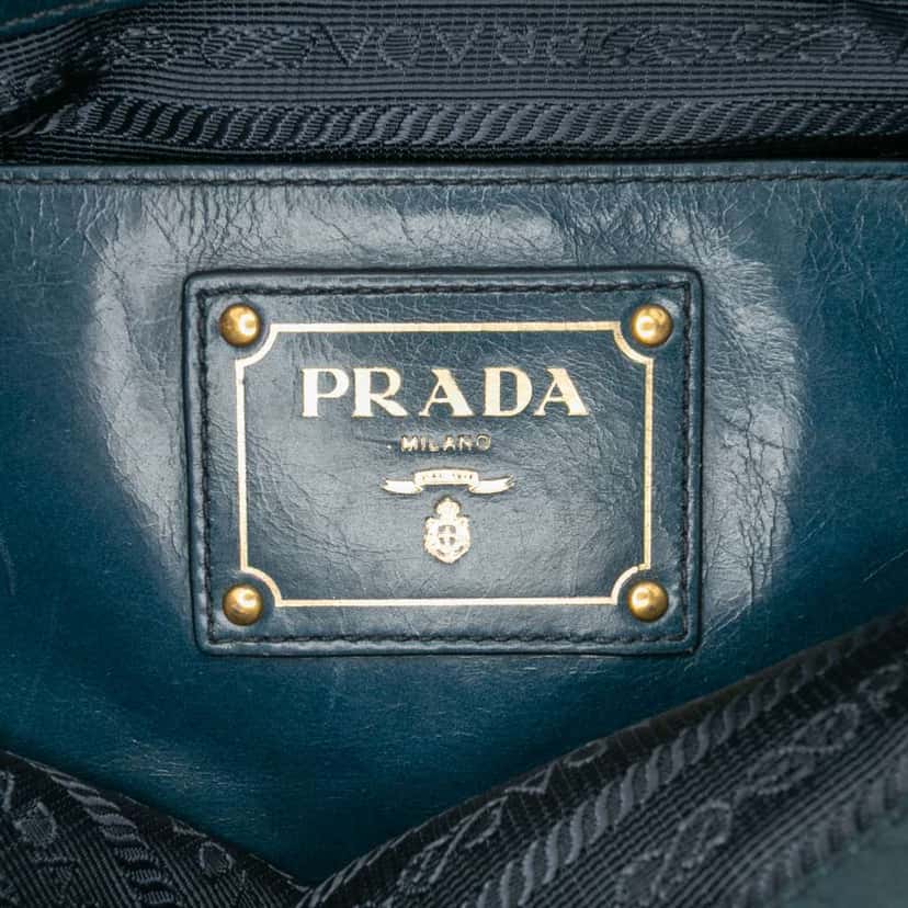 Prada Vitello Shine Satchel Blue Leather Good condition - Box View