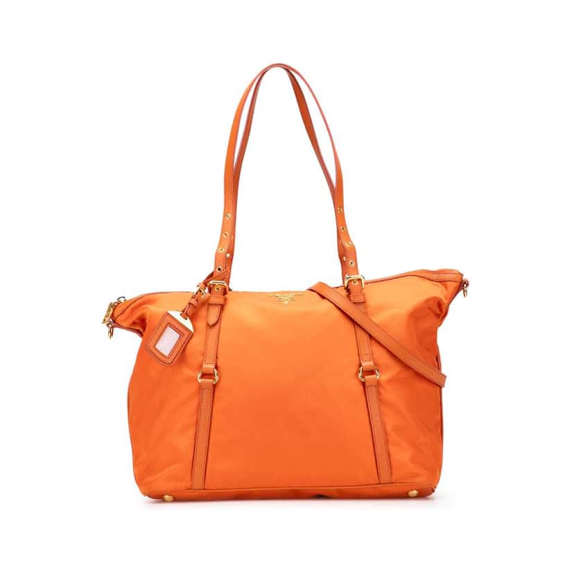 Prada Saffiano Trimmed Tessuto Satchel Orange Good condition - Front View
