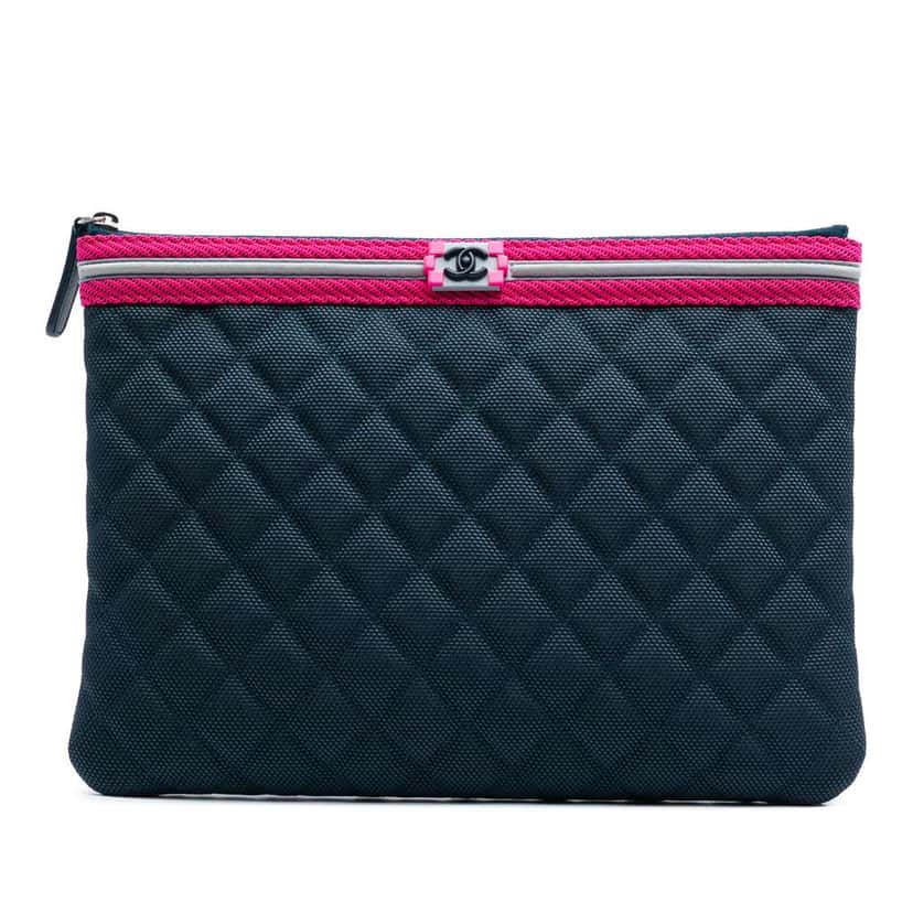 Chanel Medium Quilted Nylon Fluo Boy O Case Clutch Blue Good condition - Front View