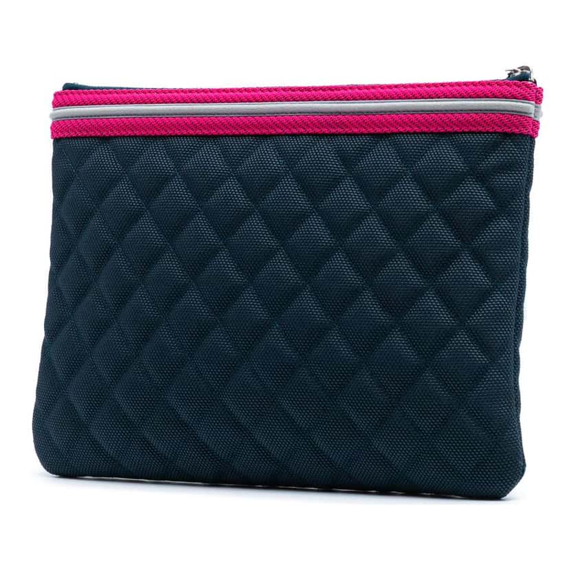 Chanel Medium Quilted Nylon Fluo Boy O Case Clutch Blue Good condition - Back View