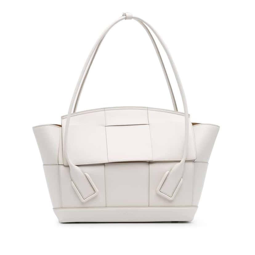 Bottega Veneta Medium Calfskin Maxi Intrecciato Arco Bag White Leather Good condition - Front View