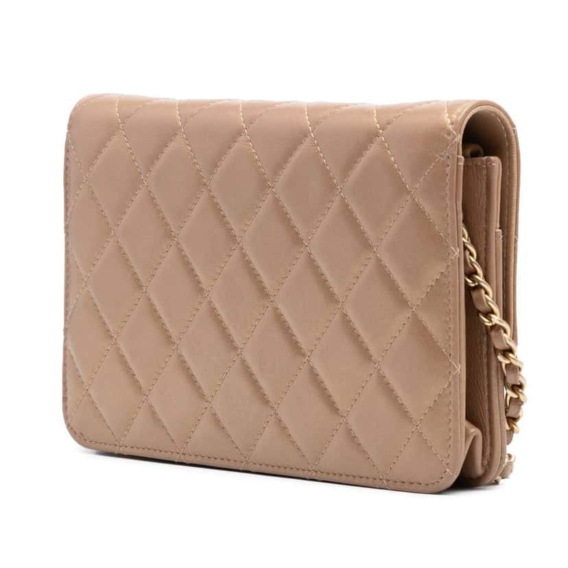 Chanel Quilted Metallic Lambskin CC Chic Wallet on Chain Brown Leather Good condition - Back View