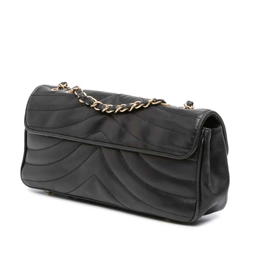 Chanel CC Quilted Lambskin East West Straight Flap Black Leather Good condition - Back View