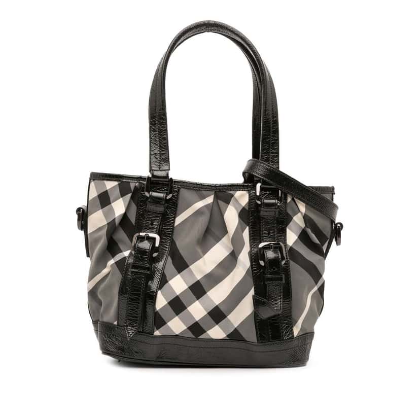 Burberry Beat Check Nylon Lowry Satchel Grey Good condition - Front View
