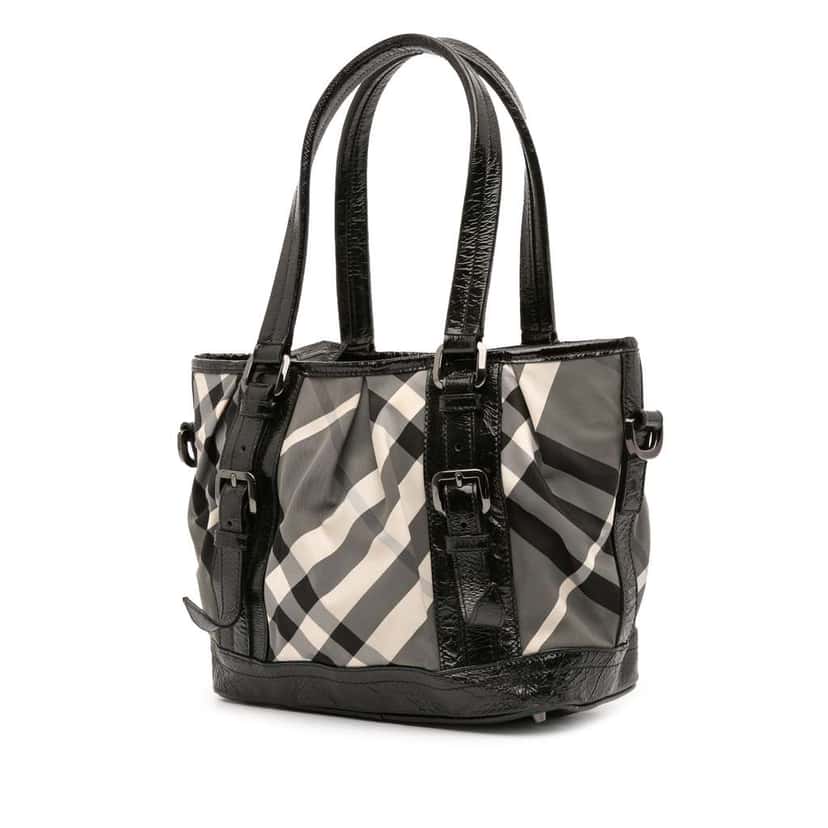 Burberry Beat Check Nylon Lowry Satchel Grey Good condition - Back View