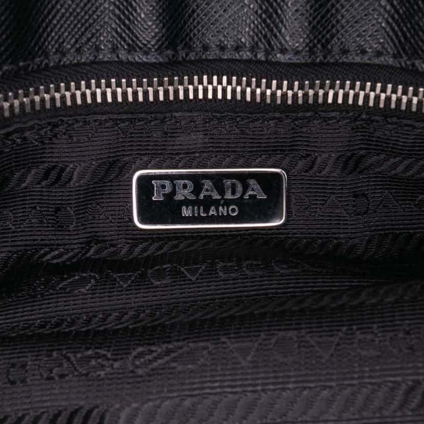Prada Saffiano Trimmed Tessuto Chain Crossbody Black Good condition - Box View
