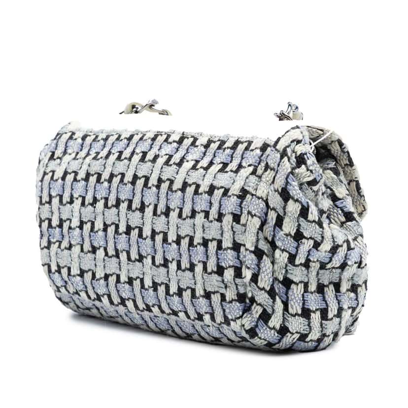 Chanel Tweed and Calfskin Woven Single Flap Black Tweed Good condition - Back View
