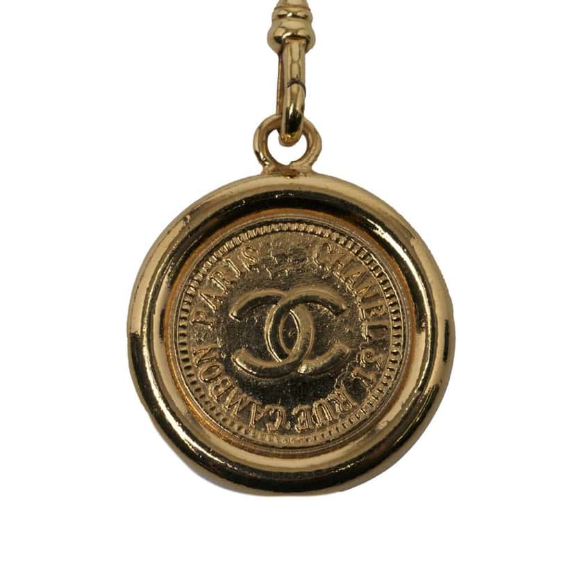 Chanel Gold Plated Medallion Leather Woven Chain Belt Gold Metal Good condition - Back View