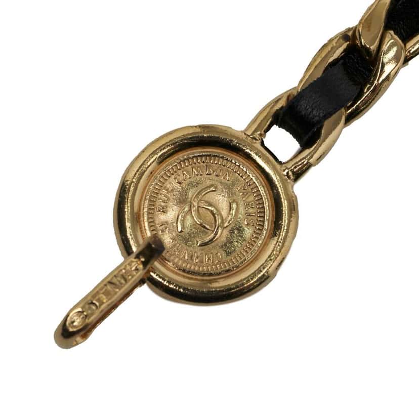 Chanel Gold Plated Medallion Leather Woven Chain Belt Gold Metal Good condition - Inside View