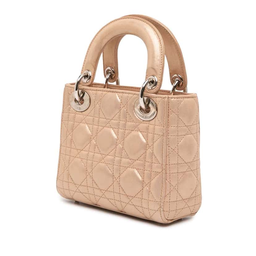 Dior Mini Iridescent Lambskin Cannage Lady Dior Gold Leather Good condition - Back View