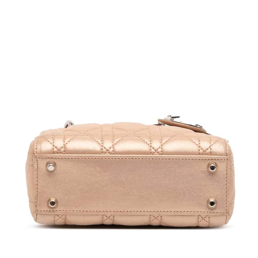 Dior Mini Iridescent Lambskin Cannage Lady Dior Gold Leather Good condition - Inside View