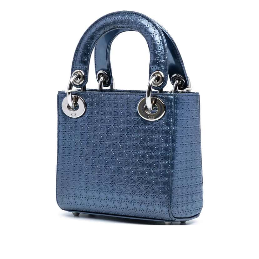 Dior Mini Metallic Patent Microcannage Lady Dior Blue Leather Good condition - Back View
