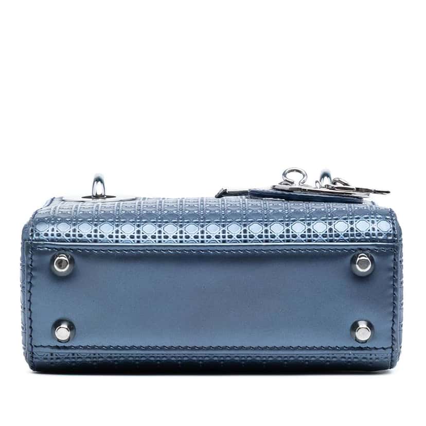 Dior Mini Metallic Patent Microcannage Lady Dior Blue Leather Good condition - Inside View