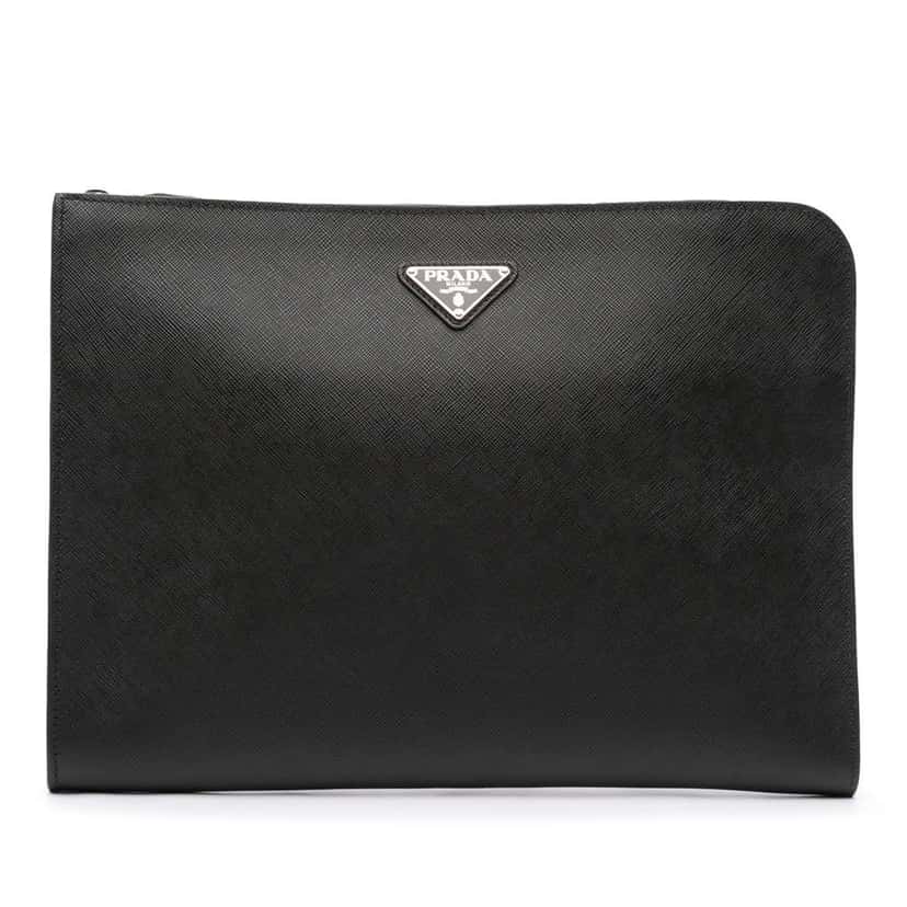 Prada Saffiano Clutch Black Leather Good condition - Front View