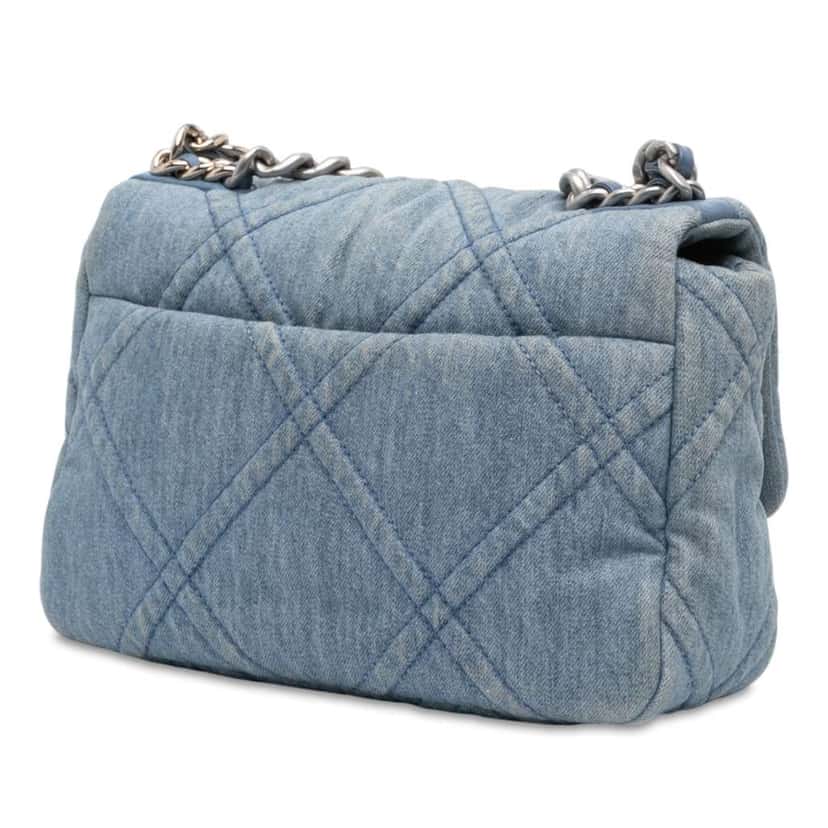 Chanel Medium Double Stitched Denim 19 Flap Blue Denim Good condition - Back View