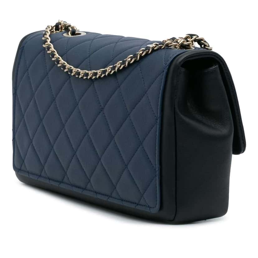 Chanel Medium Bicolor Calfskin Graphic Flap Blue Leather Good condition - Back View