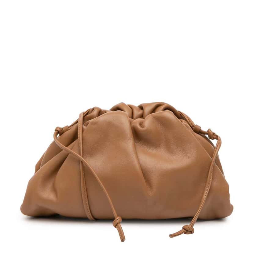 Bottega Veneta Lambskin The Mini Pouch Crossbody Brown Leather Good condition - Front View