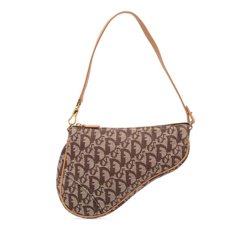 Dior Mini Diorissimo Canvas Saddle Pochette Brown Canvas Good condition - Front View