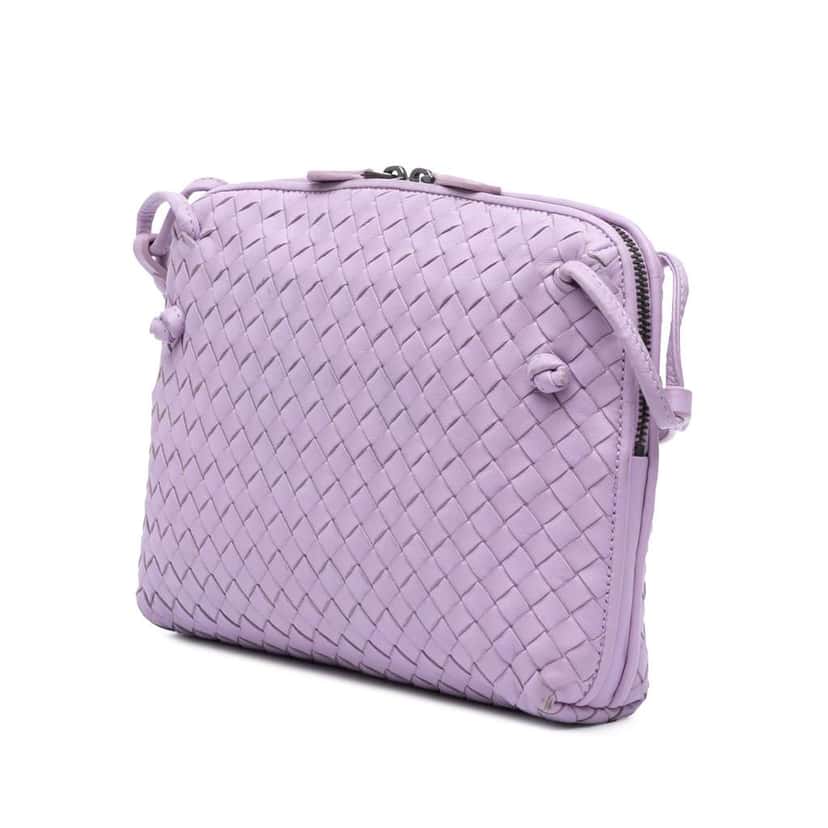 Bottega Veneta Nappa Intrecciato Nodini Crossbody Purple Leather Good condition - Back View
