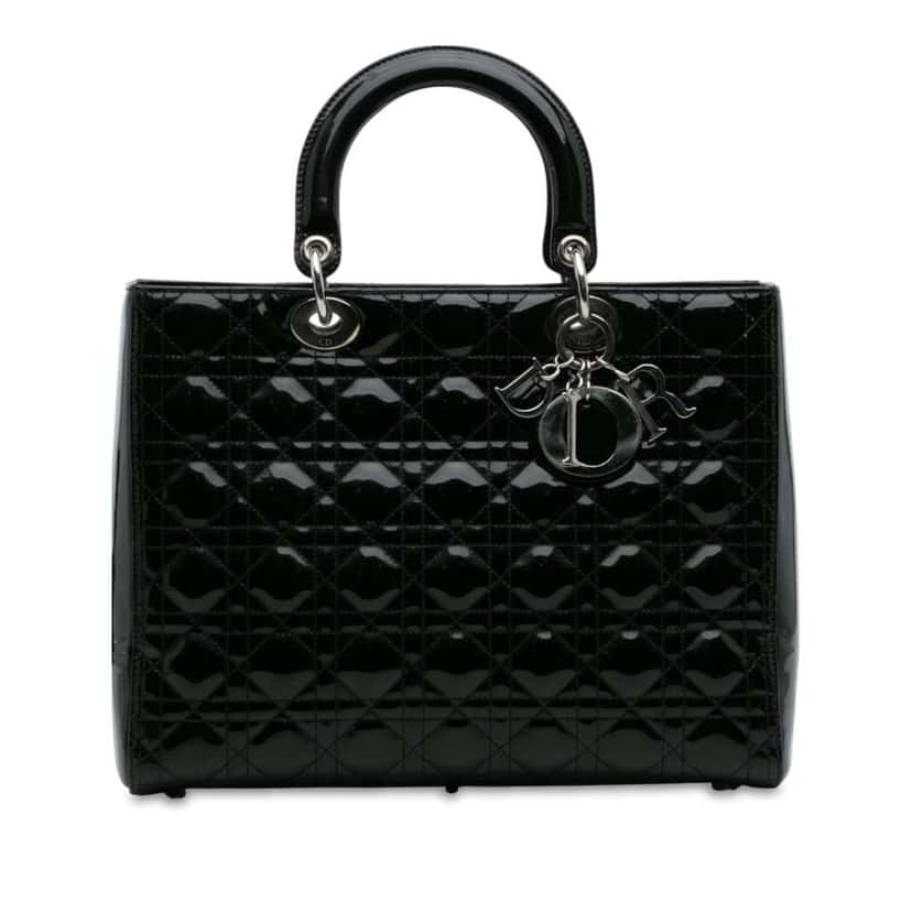 Dior Large Patent Cannage Lady Dior Black Leather Good condition - Front View