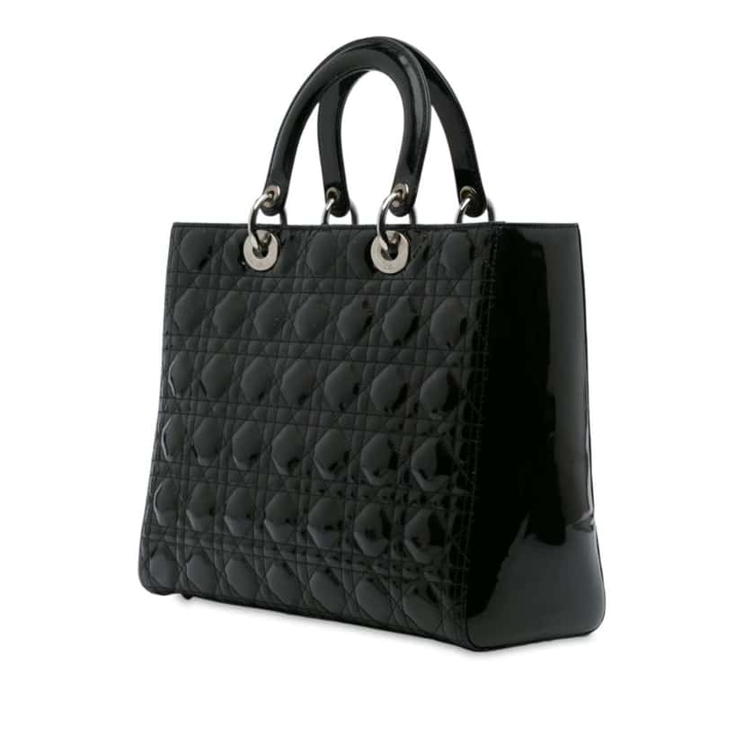Dior Large Patent Cannage Lady Dior Black Leather Good condition - Back View