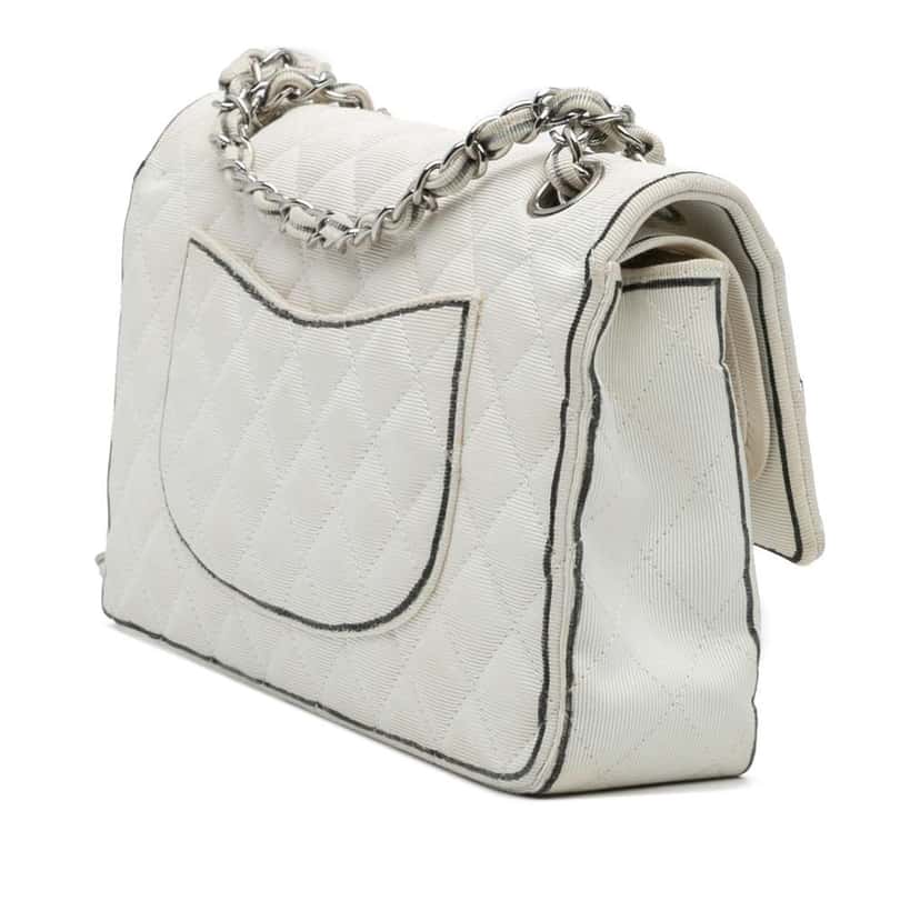 Chanel Medium Classic Printed Grosgrain Double Flap White Good condition - Back View