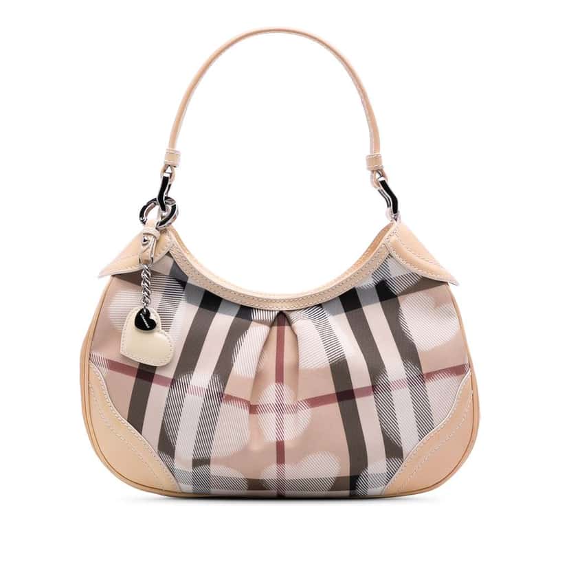 Burberry Patent Trimmed House Check Coated Canvas Hearts Shoulder Bag Brown Canvas Good condition - Front View