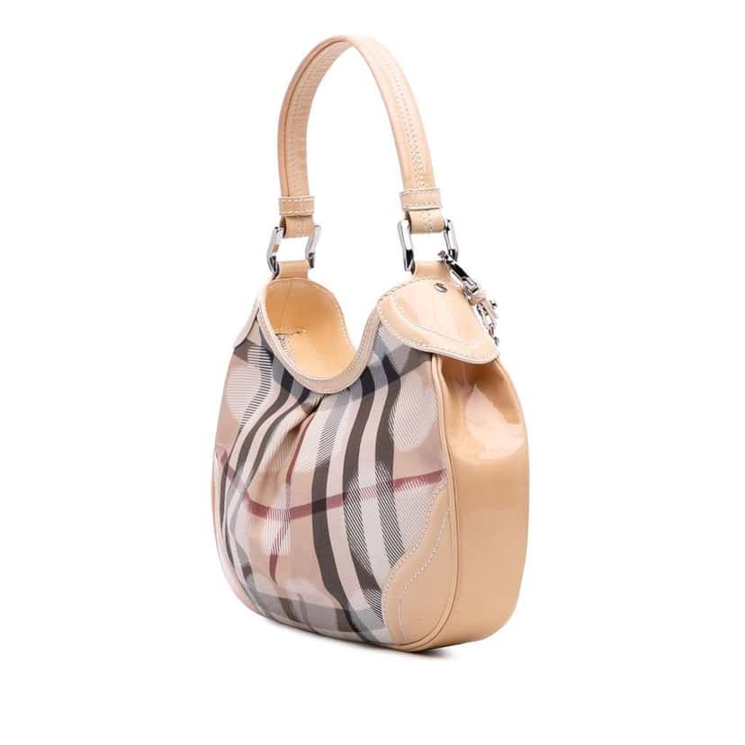 Burberry Patent Trimmed House Check Coated Canvas Hearts Shoulder Bag Brown Canvas Good condition - Back View