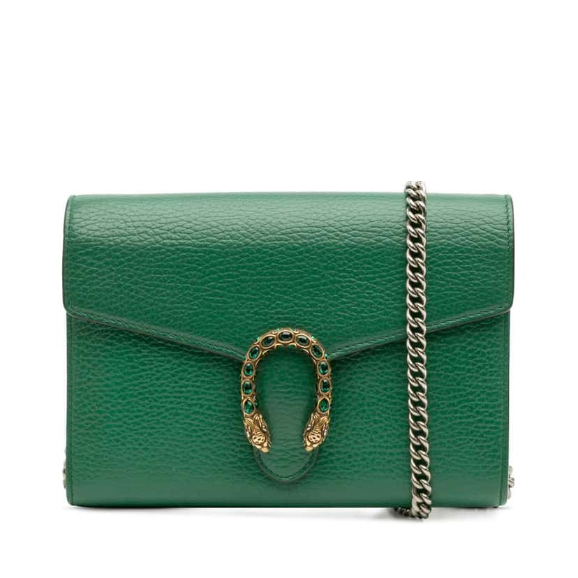 Gucci Mini Leather Dionysus Wallet on Chain Green Leather Good condition - Front View
