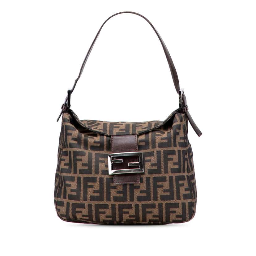 Fendi Zucca Canvas Double Flap Shoulder Bag Brown Canvas Good condition - Front View