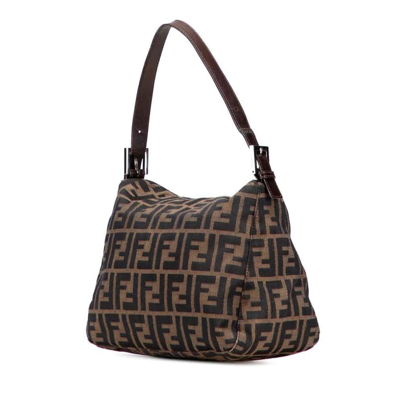 Fendi Zucca Canvas Double Flap Shoulder Bag Brown Canvas Good condition - Back View