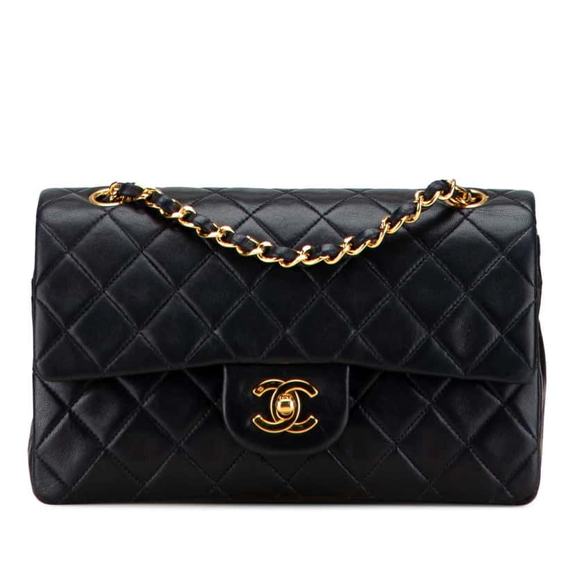 Chanel Small Classic Lambskin Double Flap Black Leather Good condition - Front View
