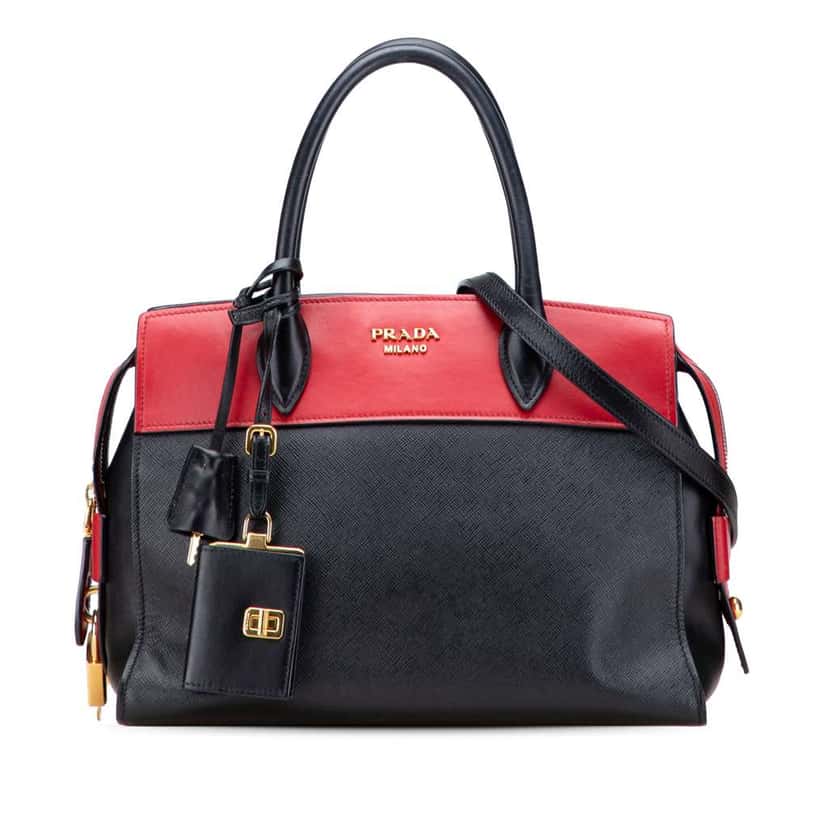 Prada Saffiano and City Calf Esplanade Satchel Black Leather Good condition - Front View