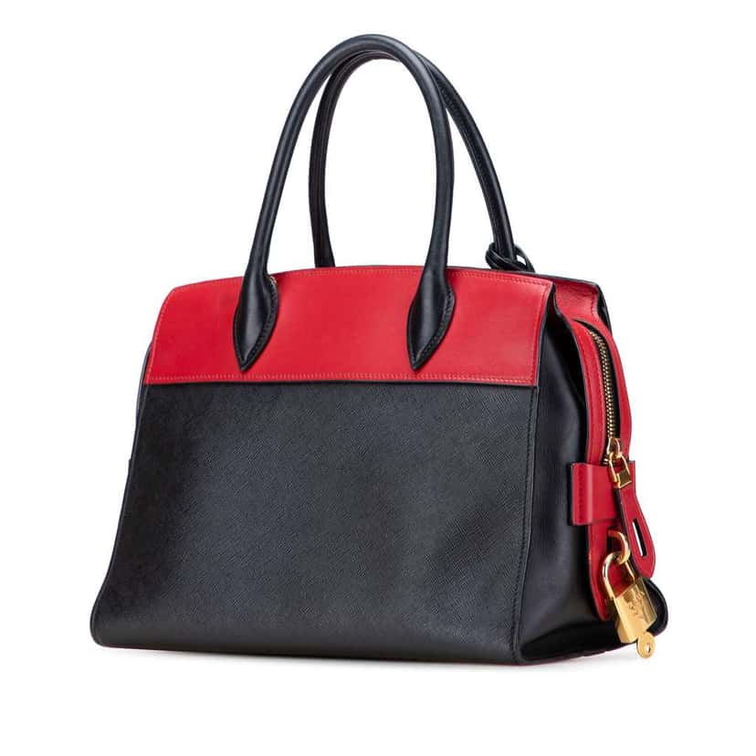 Prada Saffiano and City Calf Esplanade Satchel Black Leather Good condition - Back View