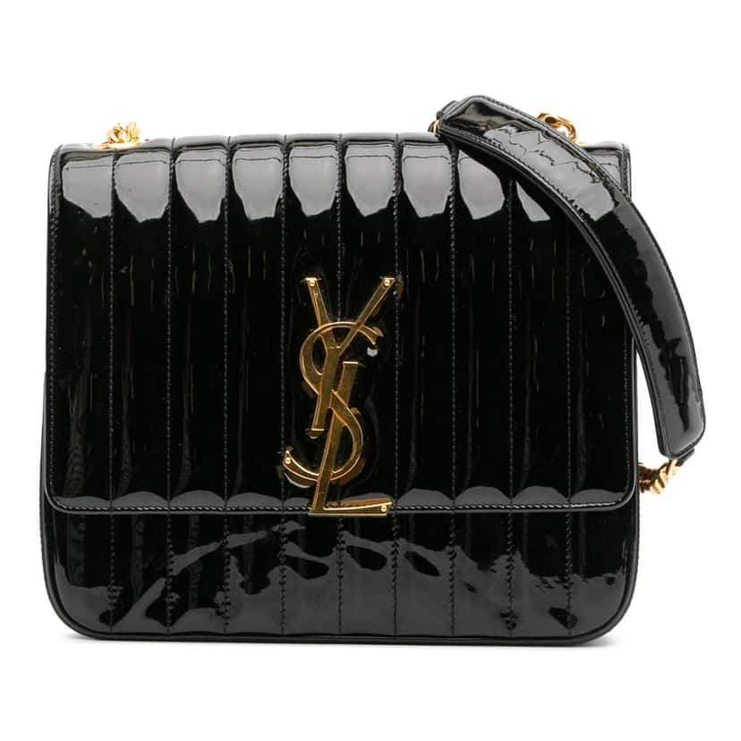 Saint Laurent Large Patent Vicky Crossbody Black Leather Good condition - Front View