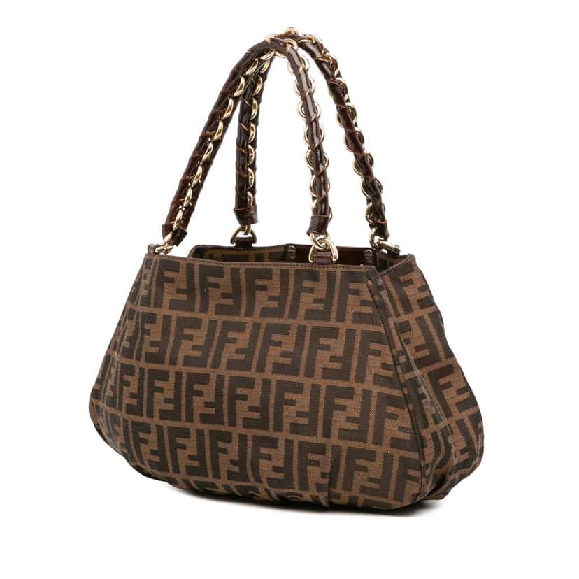 Fendi Small Zucca Canvas Mia Chain Tote Brown Canvas Good condition - Back View