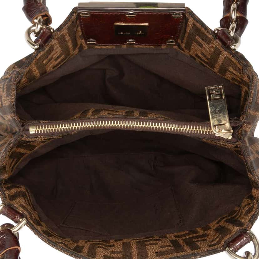 Fendi Small Zucca Canvas Mia Chain Tote Brown Canvas Good condition - Model View