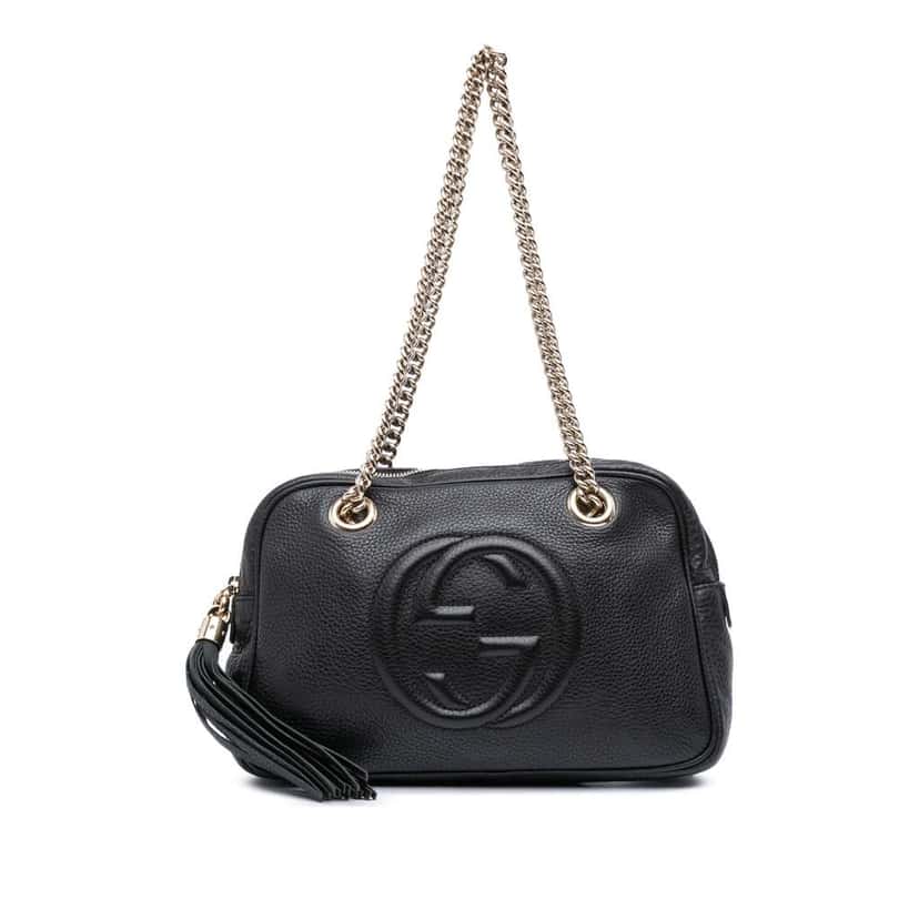 Gucci Pebbled Leather Soho Chain Zip Shoulder Bag Black Leather Good condition - Front View