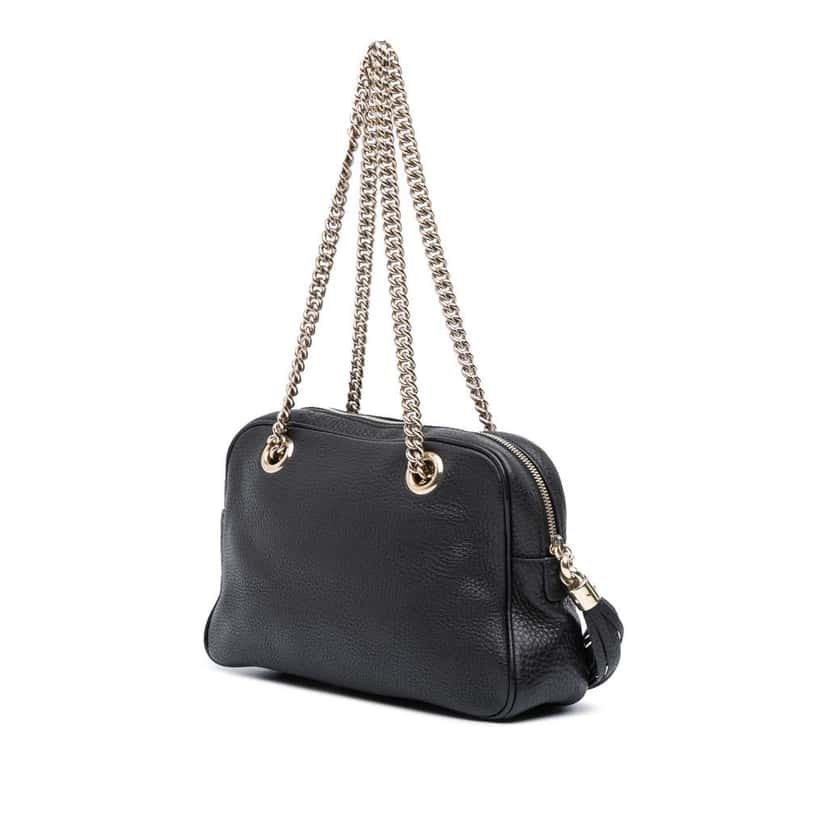 Gucci Pebbled Leather Soho Chain Zip Shoulder Bag Black Leather Good condition - Back View