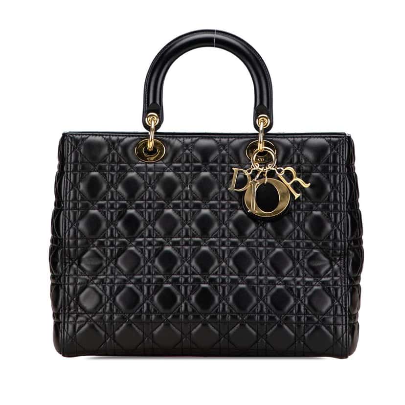 Dior Large Lambskin Cannage Lady Dior Black Leather Good condition - Front View