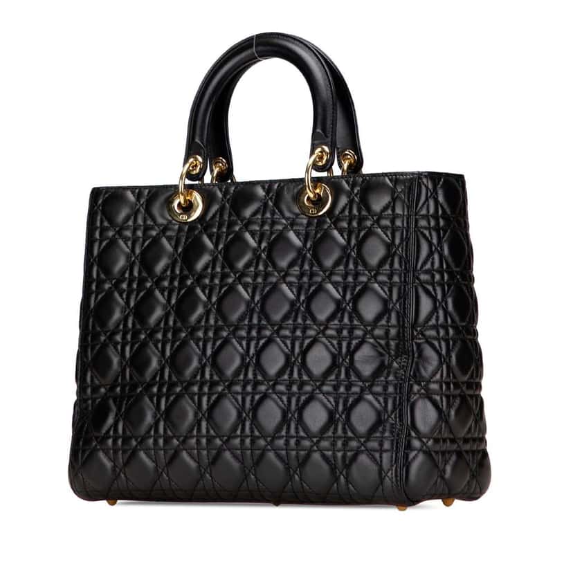 Dior Large Lambskin Cannage Lady Dior Black Leather Good condition - Back View