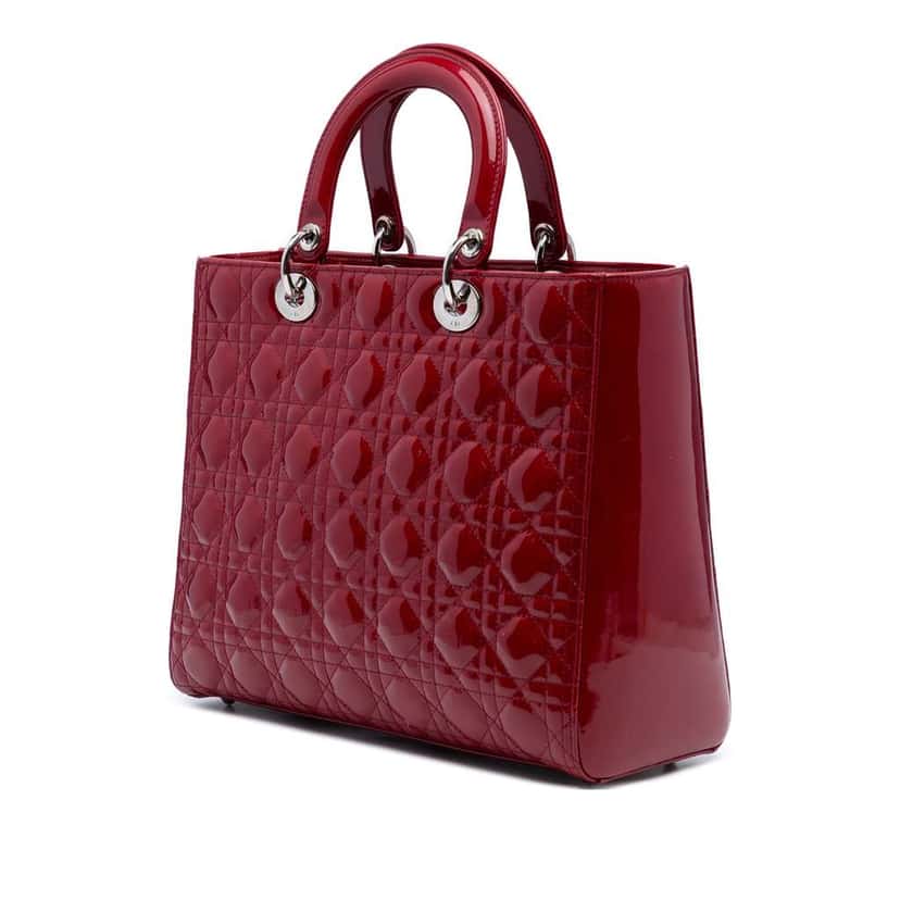 Dior Large Patent Cannage Lady Dior Red Leather Good condition - Back View