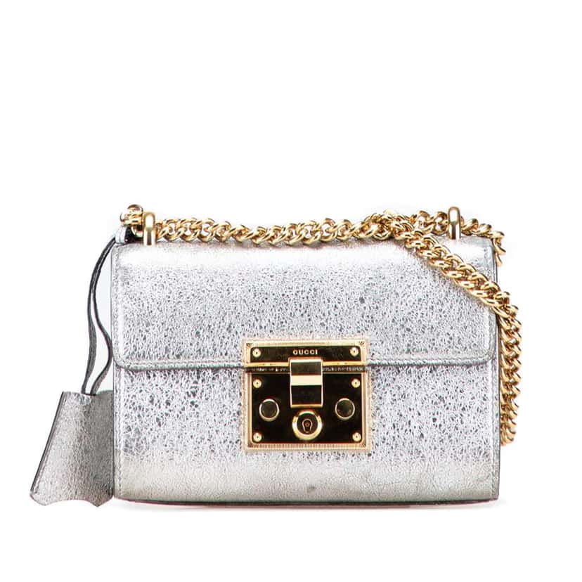 Gucci Small Metallic Leather Padlock Crossbody Silver Leather Good condition - Front View