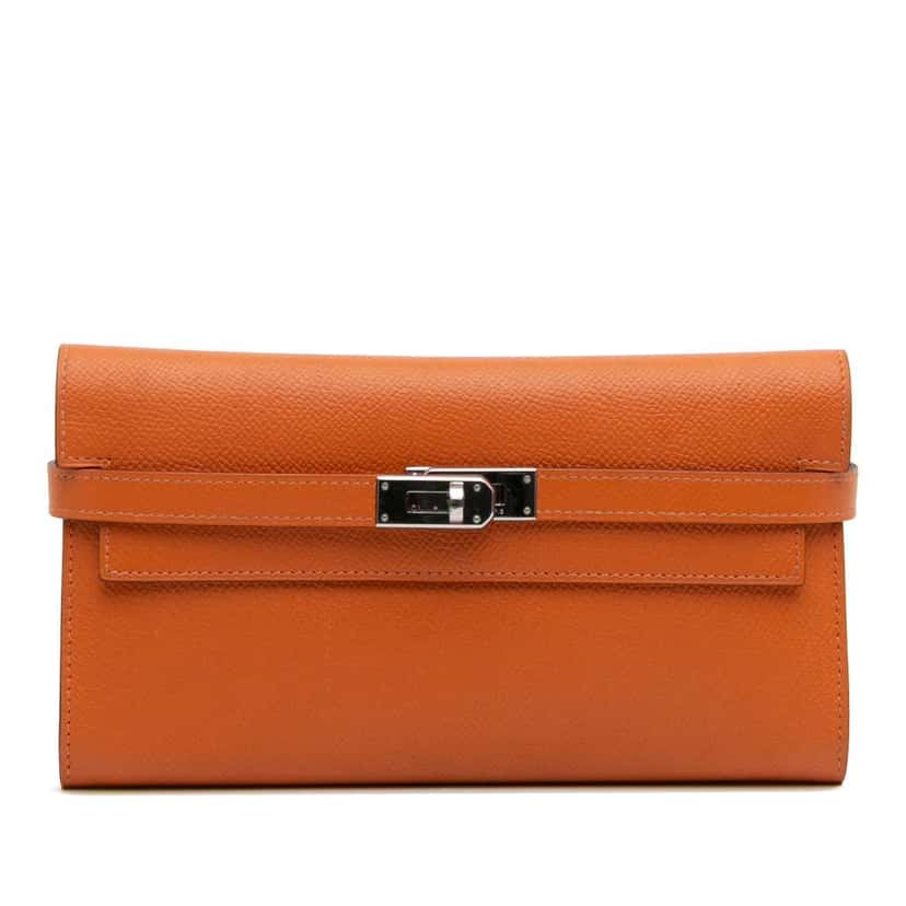 Hermès Epsom Kelly Longue Wallet Orange Leather Fair condition - Front View